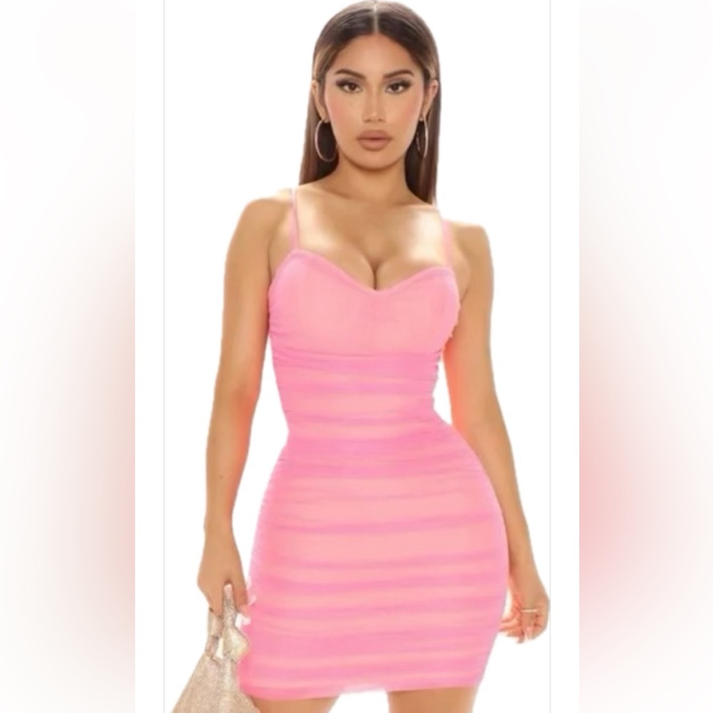 Fashion Nova~ Hot Pink Nude Bodycon Dress, mini cocktail sexy Vegas party